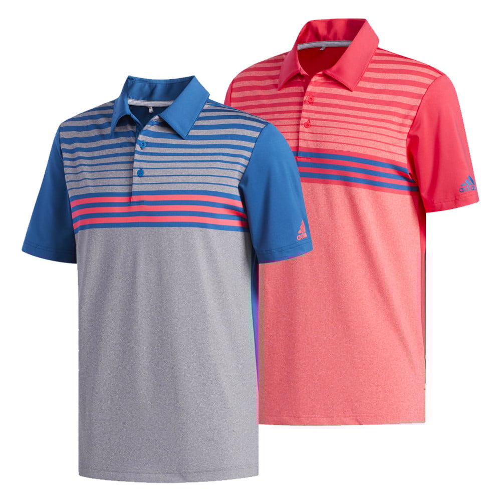 Adidas Ultimate365 3 Stripes Heathered Polo Shirt Grey Heathered Dark Marine Shock Red XL